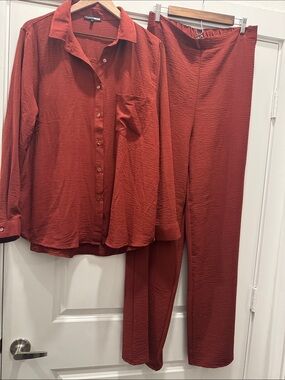 Fashion Nova Burnt Orange Knit Button-Up Top